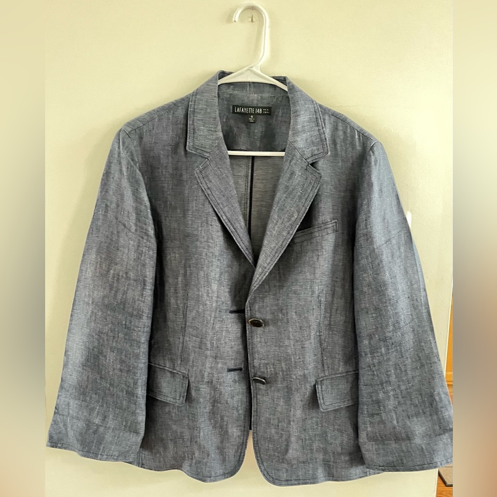 Lafayette 148 New York Linen Blazer Jacket Blue 16